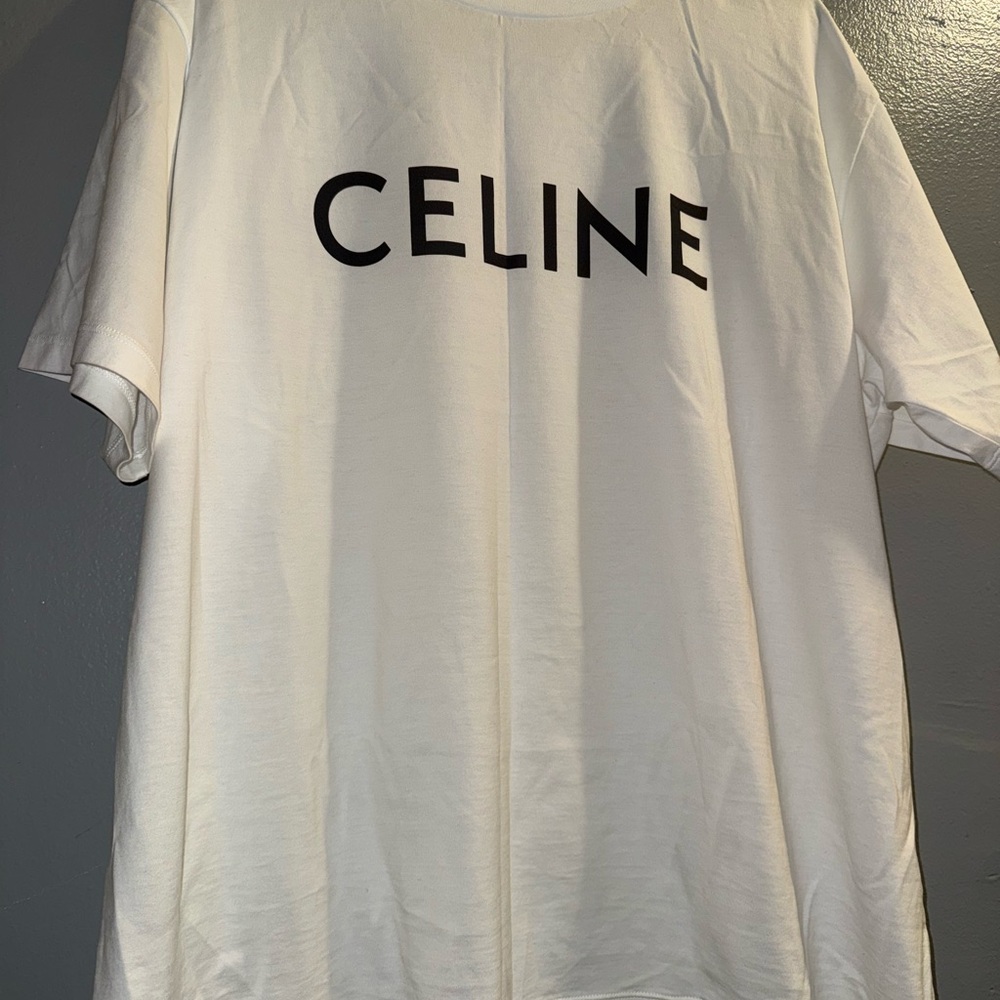 Celine White Tee with Black Logo